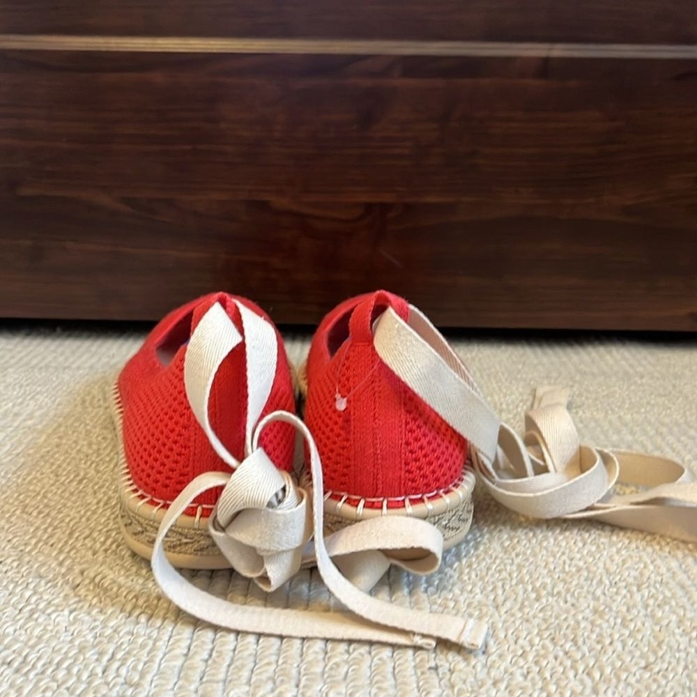 NWOB Rothy's The Espadrille Flats Red Size 11.5 Jute Midsole Ankle Ties - Picture 6 of 10